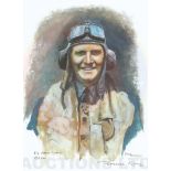 A4 Illustrated Portrait Print of Terence M. Kane in Flying Gear by David Pritchard, Hand-signed by T