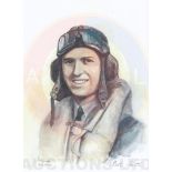 A4 Illustrated Portrait Print of Bob Foster in Flying Gear by David Pritchard, Hand-signed by Bob Fo