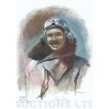 A4 Illustrated Portrait Print of Paul Farnes in Flying Gear by David Pritchard, Hand-signed by Paul