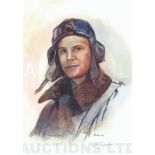 A4 Illustrated Portrait Print of Peter Dawbarn in Flying Gear by David Pritchard, Hand-signed by Pet