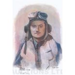 A4 Illustrated Portrait Print of Bill Green in Flying Gear by David Pritchard, Hand-signed by Bill G