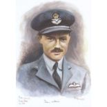 A4 Illustrated Portrait Print of Peter Hairs in Dress Uniform by David Pritchard, Hand Signed by Pet