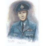 A4 Illustrated Portrait Print of Billy Drake in Dress Uniform by David Pritchard, Hand Signed by Bil