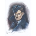 A4 Illustrated Portrait Print of James Coward in Dress Uniform by David Pritchard, Hand Signed by Ja