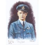 A4 Illustrated Portrait Print of Tom Neil in Dress Uniform by David Pritchard, Hand Signed by Tom Ne