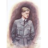 A4 Illustrated Portrait Print of Tom Neil in Dress Uniform by David Pritchard, Hand Signed by Tom Ne