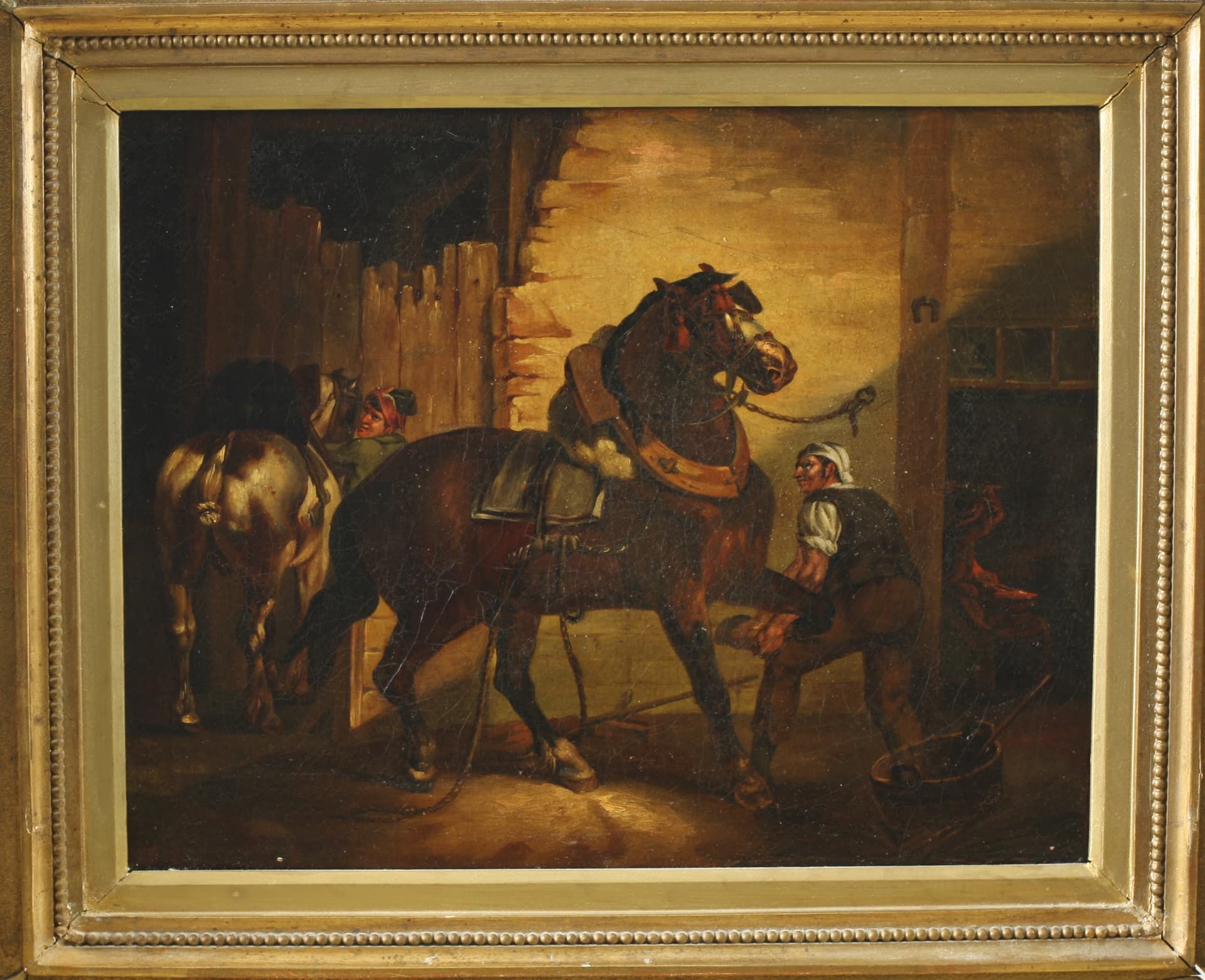 Unidentifizierter Künstler, Ölgemälde Pferd beim Hufschmied, unbekannt - Bild 4 aus 11