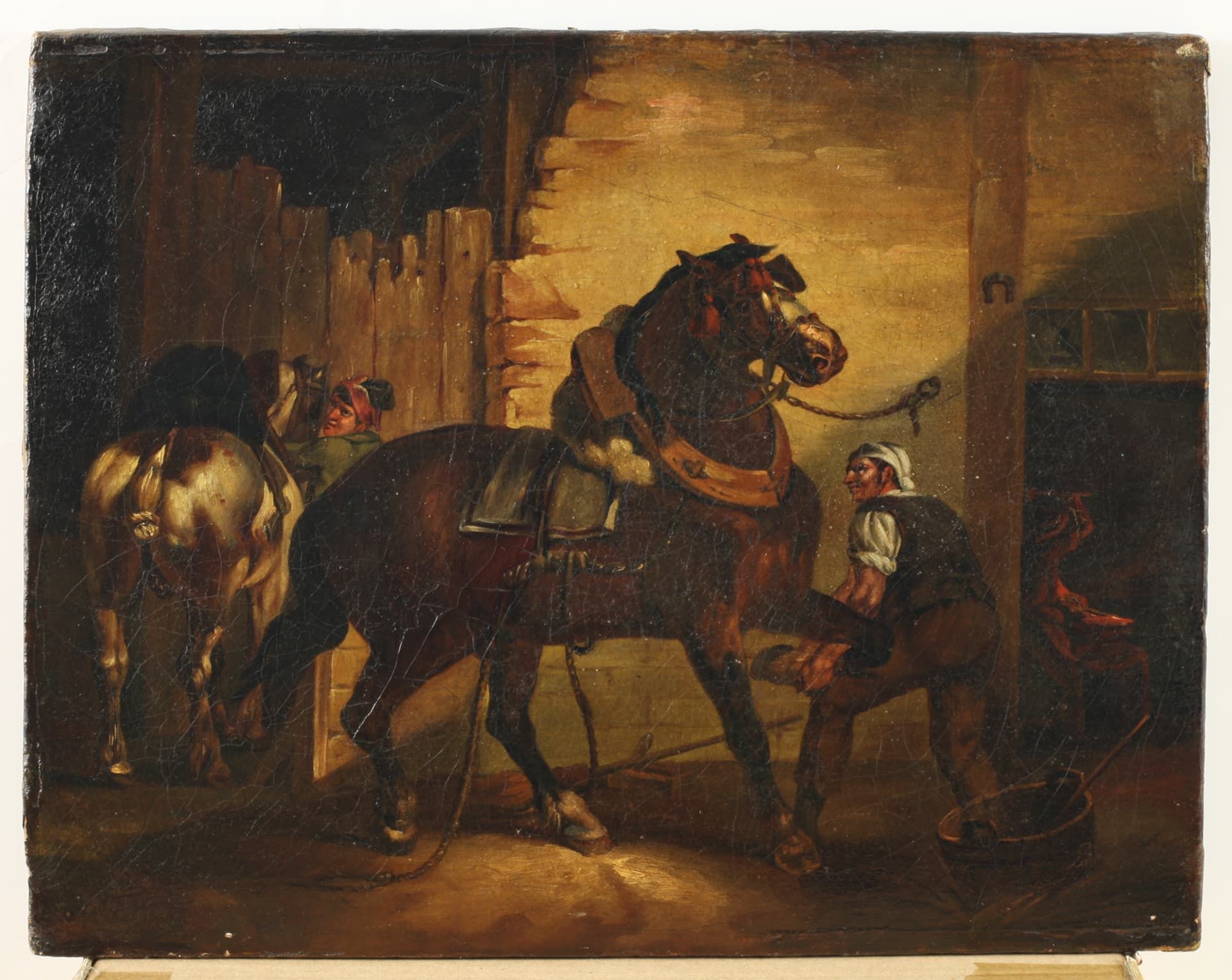 Unidentifizierter Künstler, Ölgemälde Pferd beim Hufschmied, unbekannt - Bild 5 aus 11