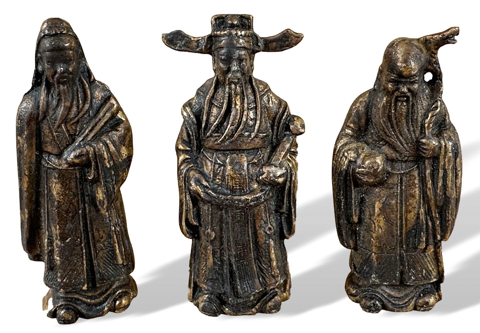Asiatika 3 Bronze Figuren Fu, Lu, Shou - Bild 2 aus 7