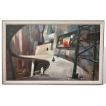 Unidentifizierter Künstler, Ölgemälde, futuristische Stadtansicht, unbekannt