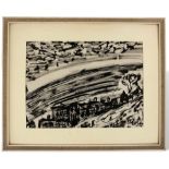 Unidentifizierter Künstler, Expressionist, Tusche Malerei Landschaft Personen Dorf, unbekannt