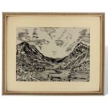 Unidentifizierter Künstler, Expressionist, Tusche Malerei Dorf Berge See Landschaft, unbekannt