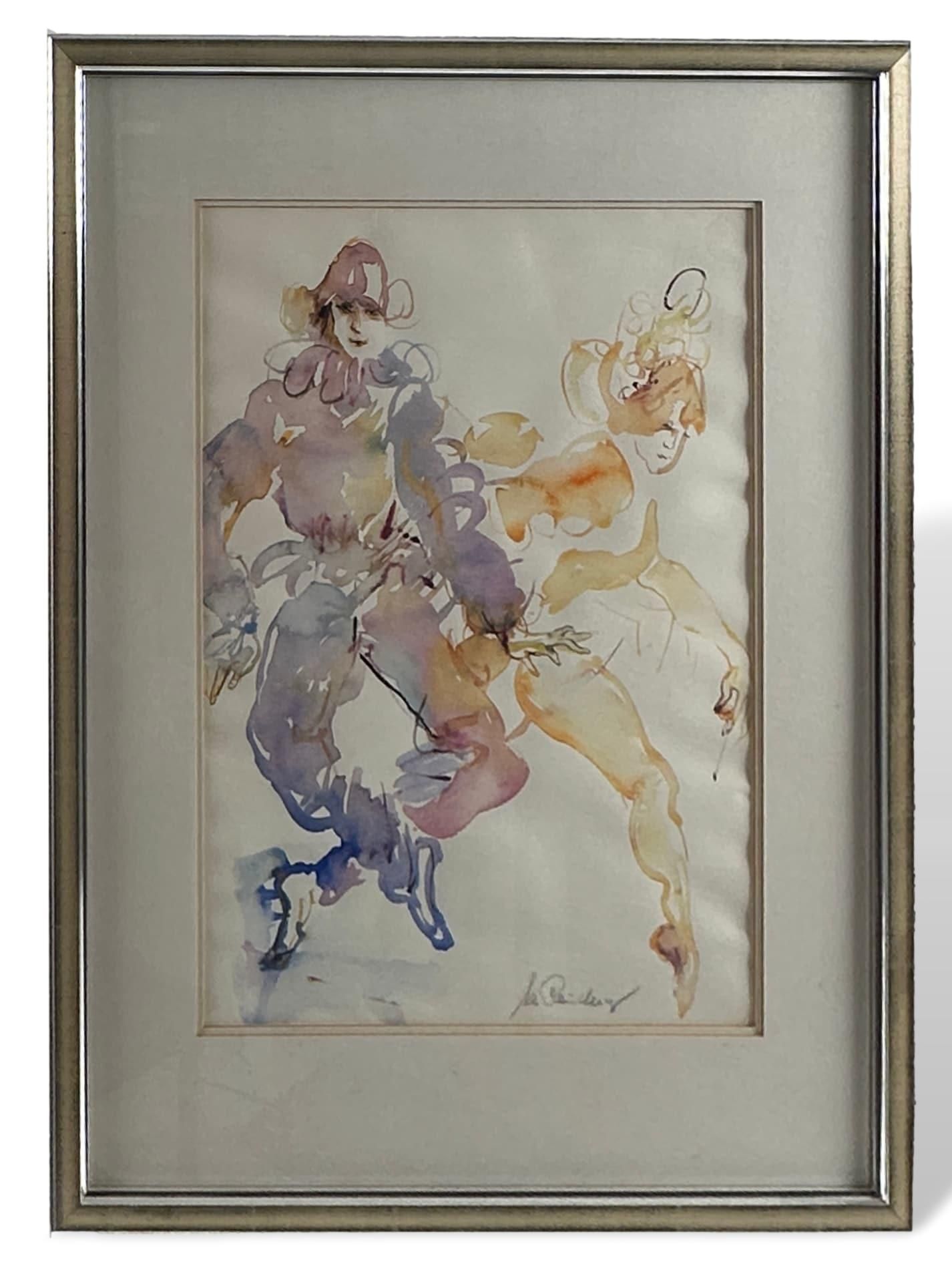 Rauschning, Erika (1923-2015), Aquarell zwei Harlekins