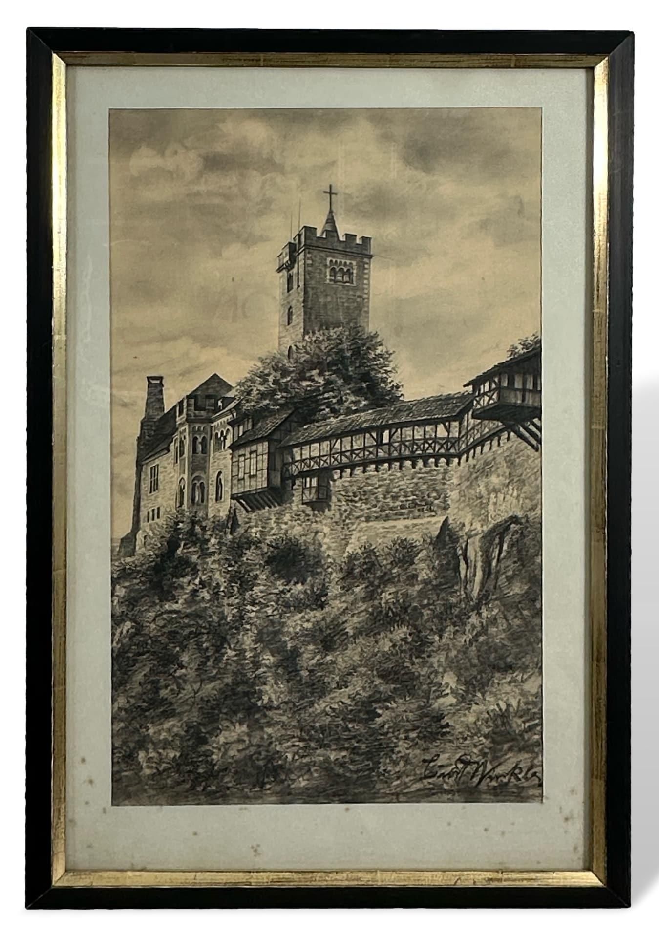 Winkler, Curt (1903-1974), Kohlezeichnung, die Wartburg bei Eisenach