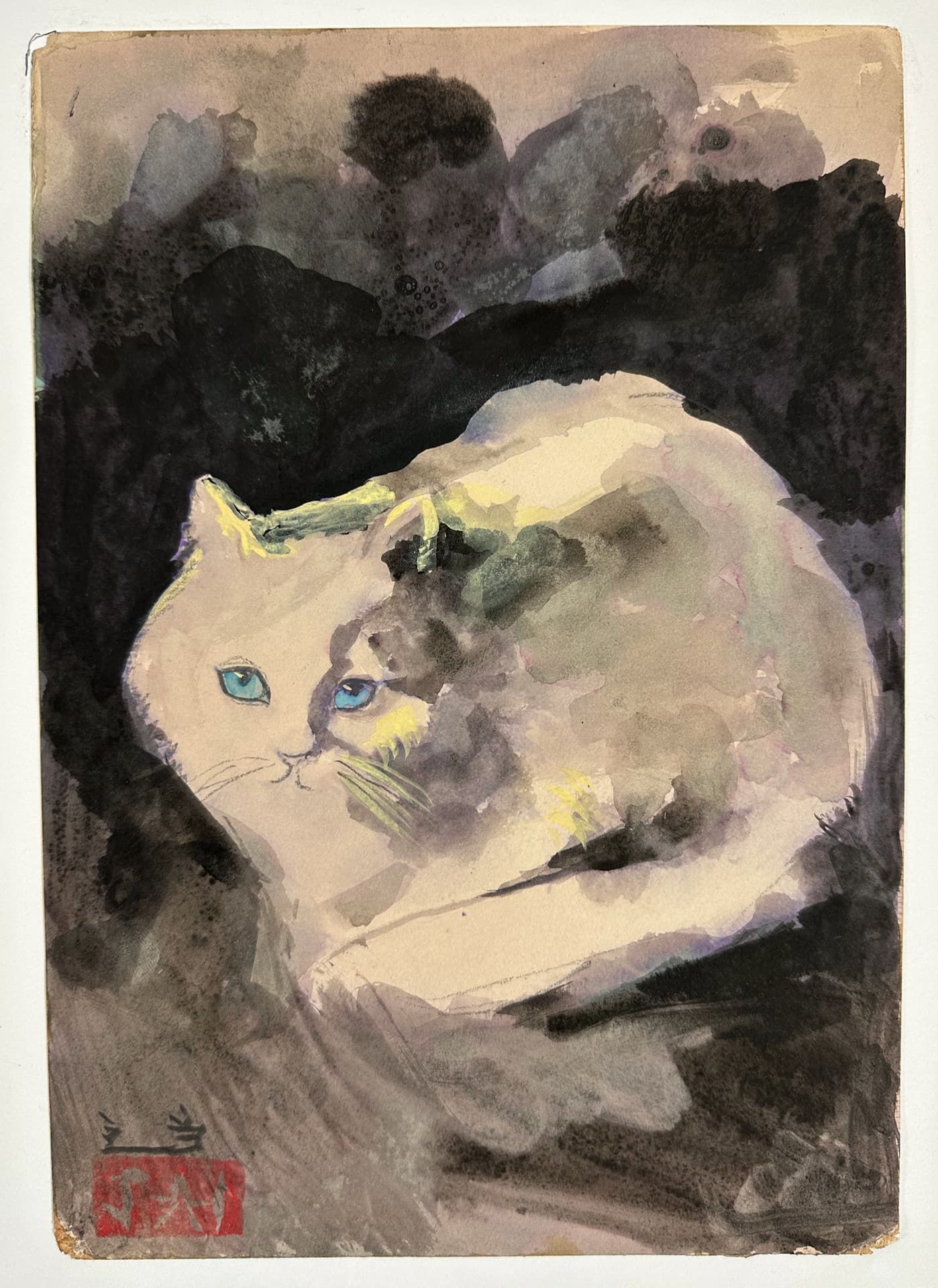 Unleserlich signiert, 3 Aquarelle Katze - Bild 6 aus 9