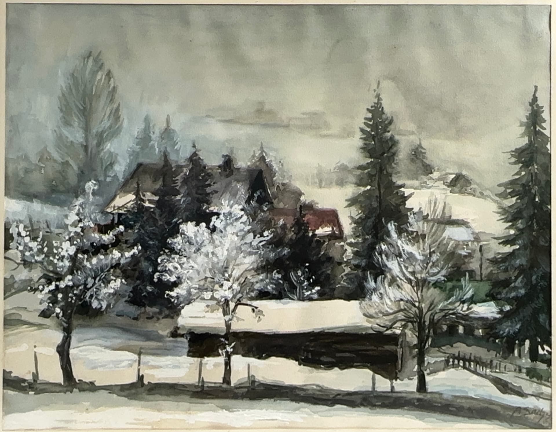 Sachs, A., Aquarell Winterlandschaft - Bild 4 aus 7
