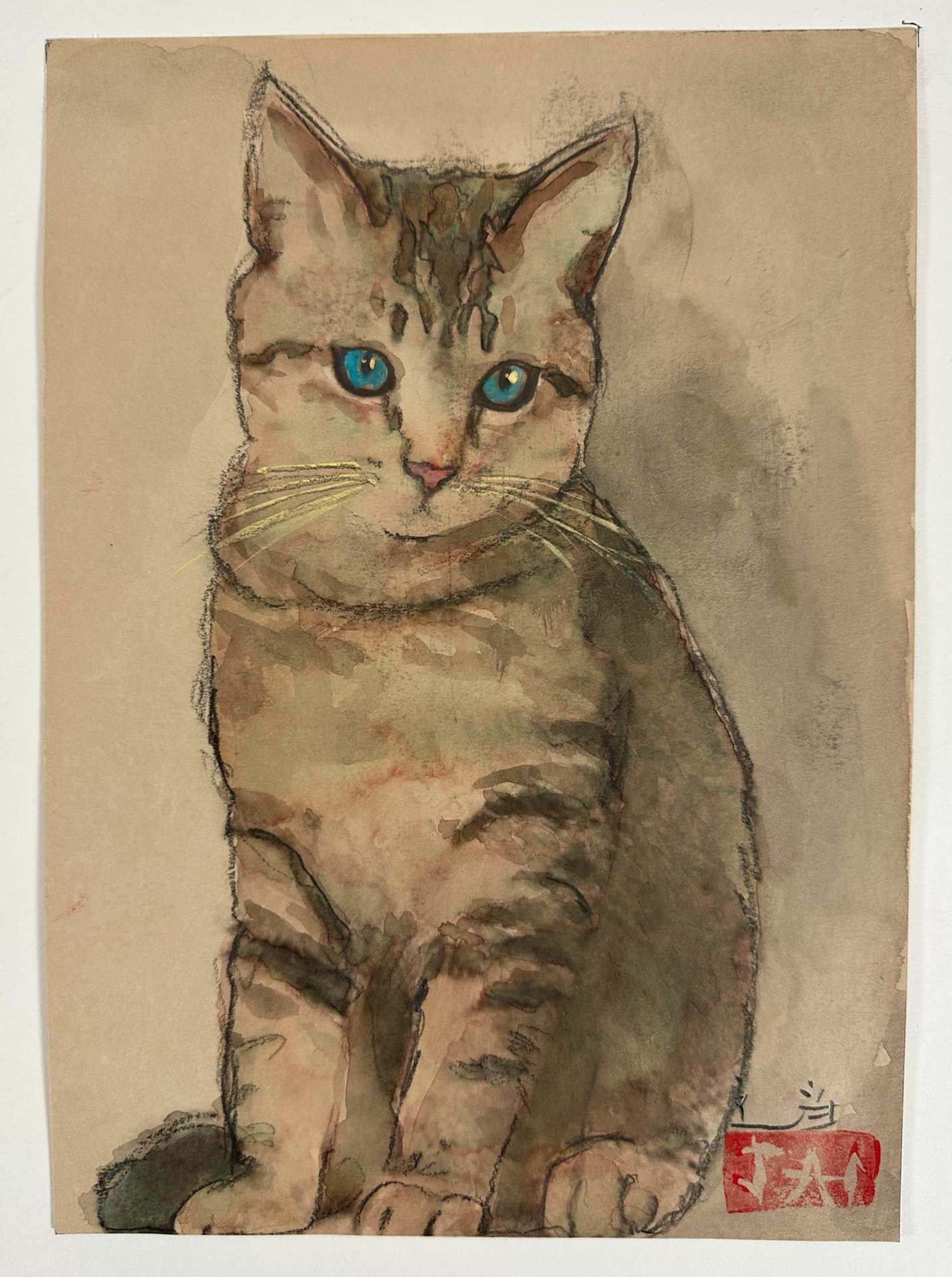 Unleserlich signiert, 3 Aquarelle Katze - Bild 4 aus 9