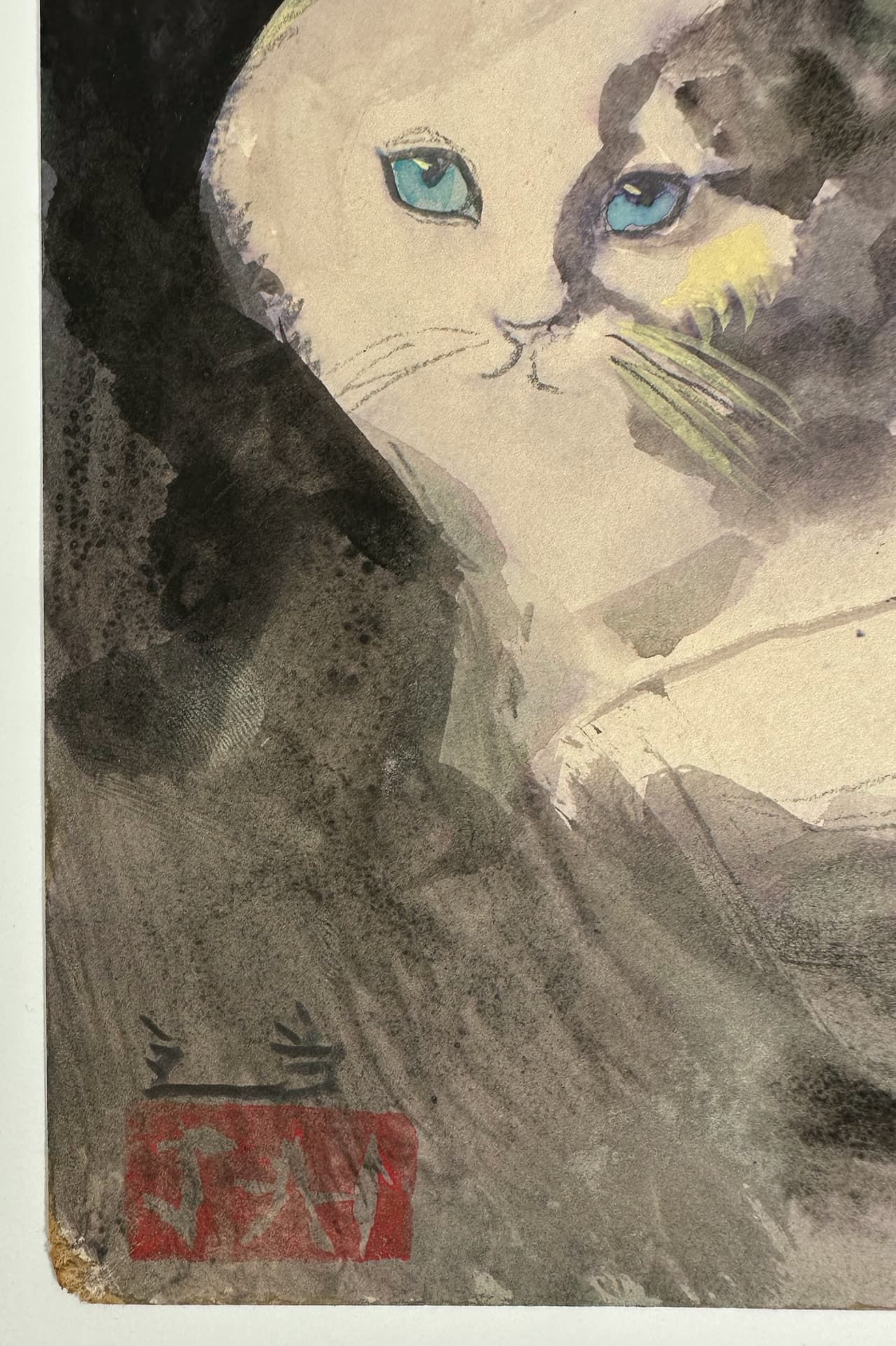 Unleserlich signiert, 3 Aquarelle Katze - Bild 7 aus 9