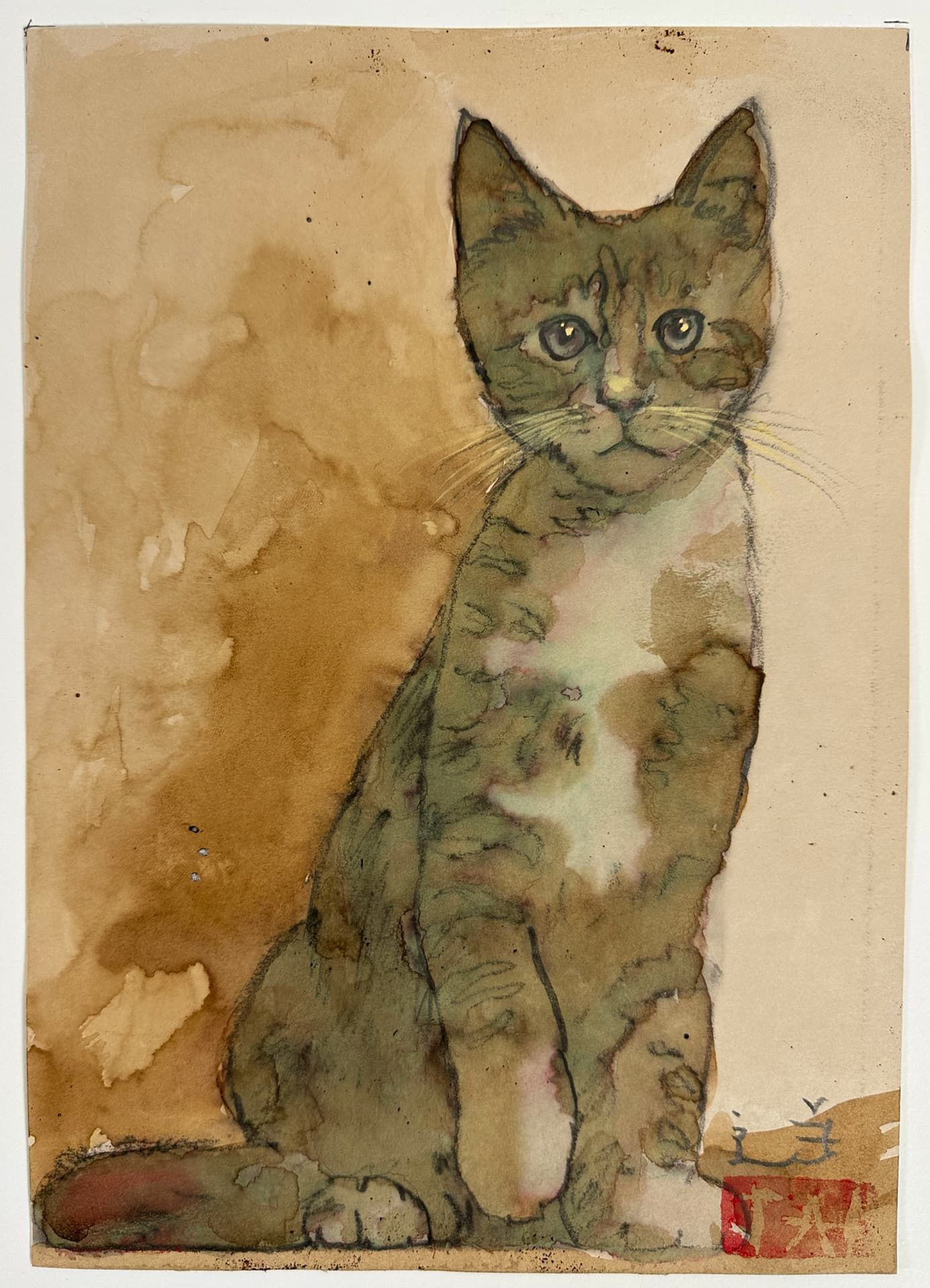 Unleserlich signiert, 3 Aquarelle Katze - Bild 8 aus 9