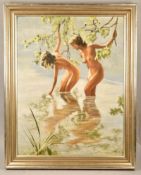 AKTMALEREI BADENDE JUNGE FRAUEN