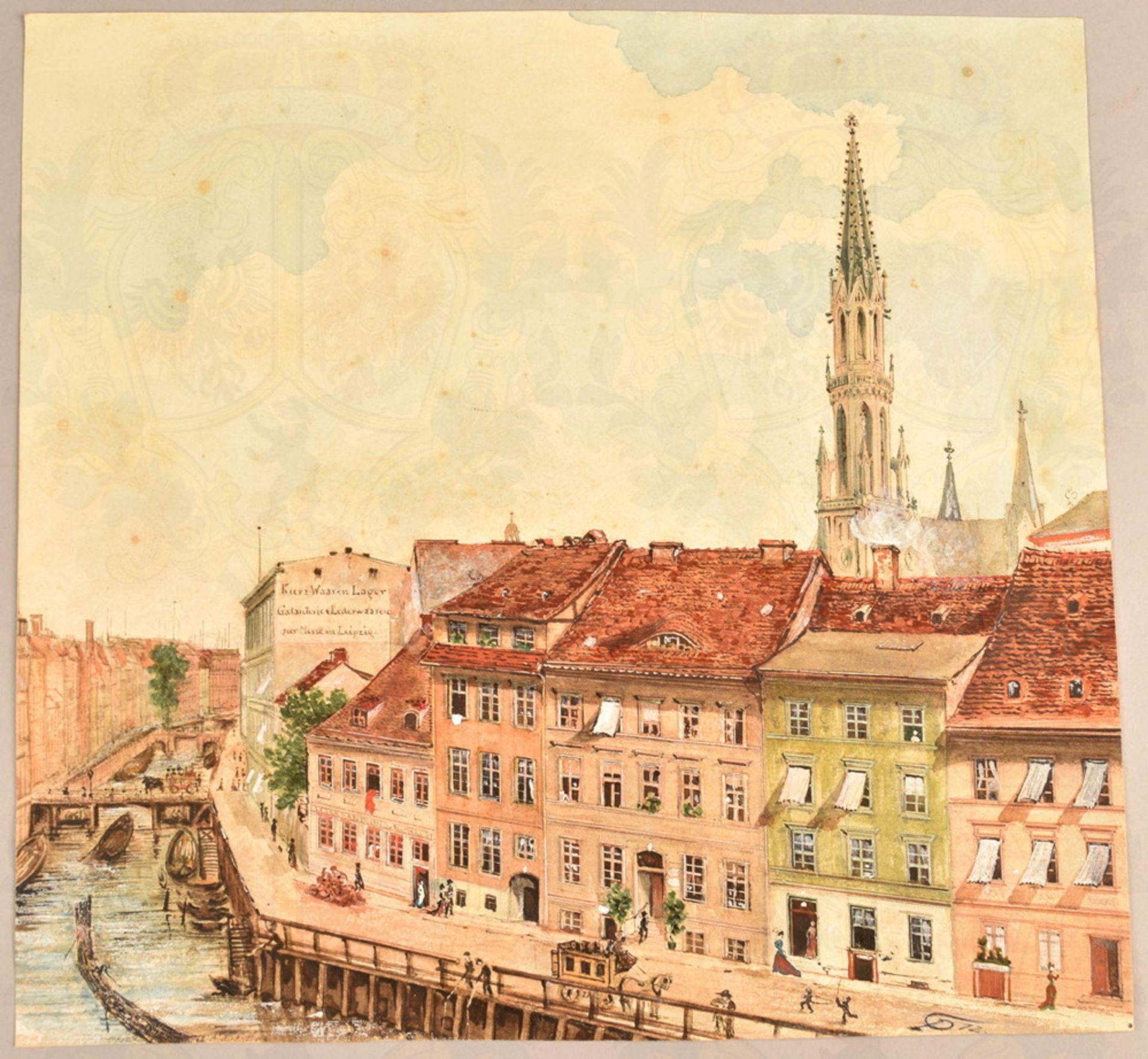 Aquarellzeichnung Berlin Friedrichsgracht mit Petrikirche