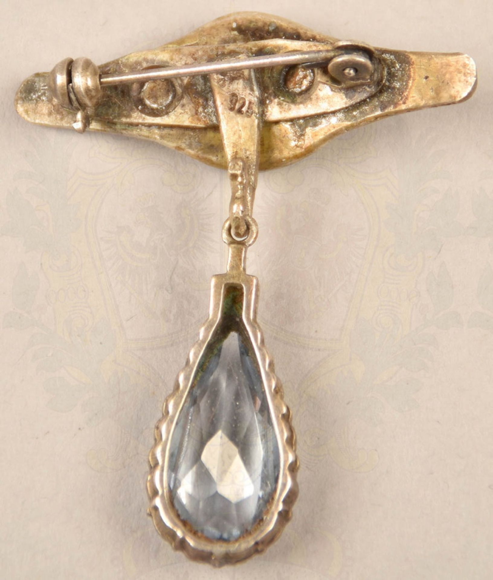 Jewellery brooch with death head and aquamarine pendant - Image 2 of 2