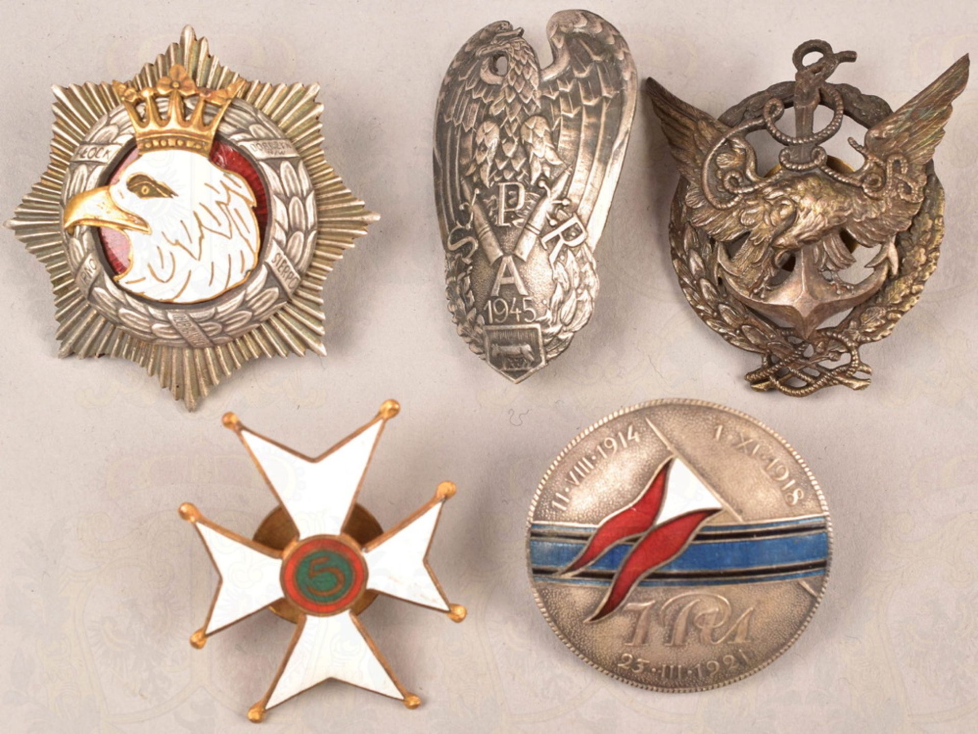 5 regimental badges Poland Interwar period