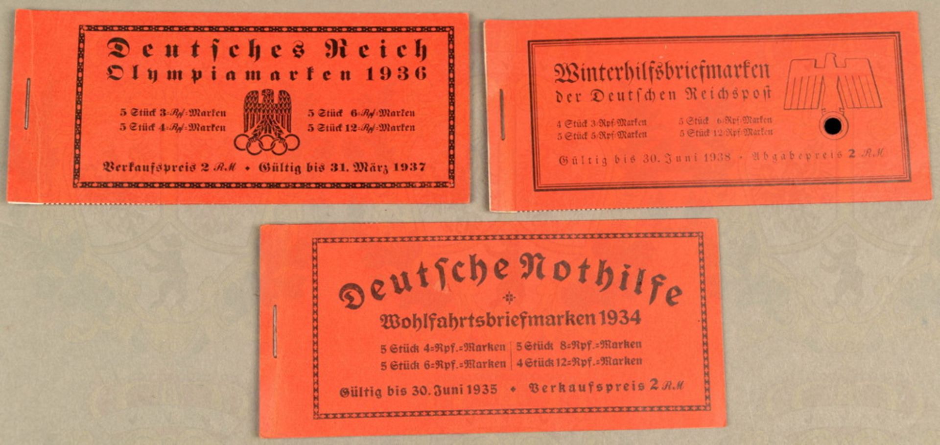 3 Briefmarkenhefte Deutsche Reichspost 1934-1937, alles Zuzahlmarken, Wohlfahrtsbriefmarken 1934,