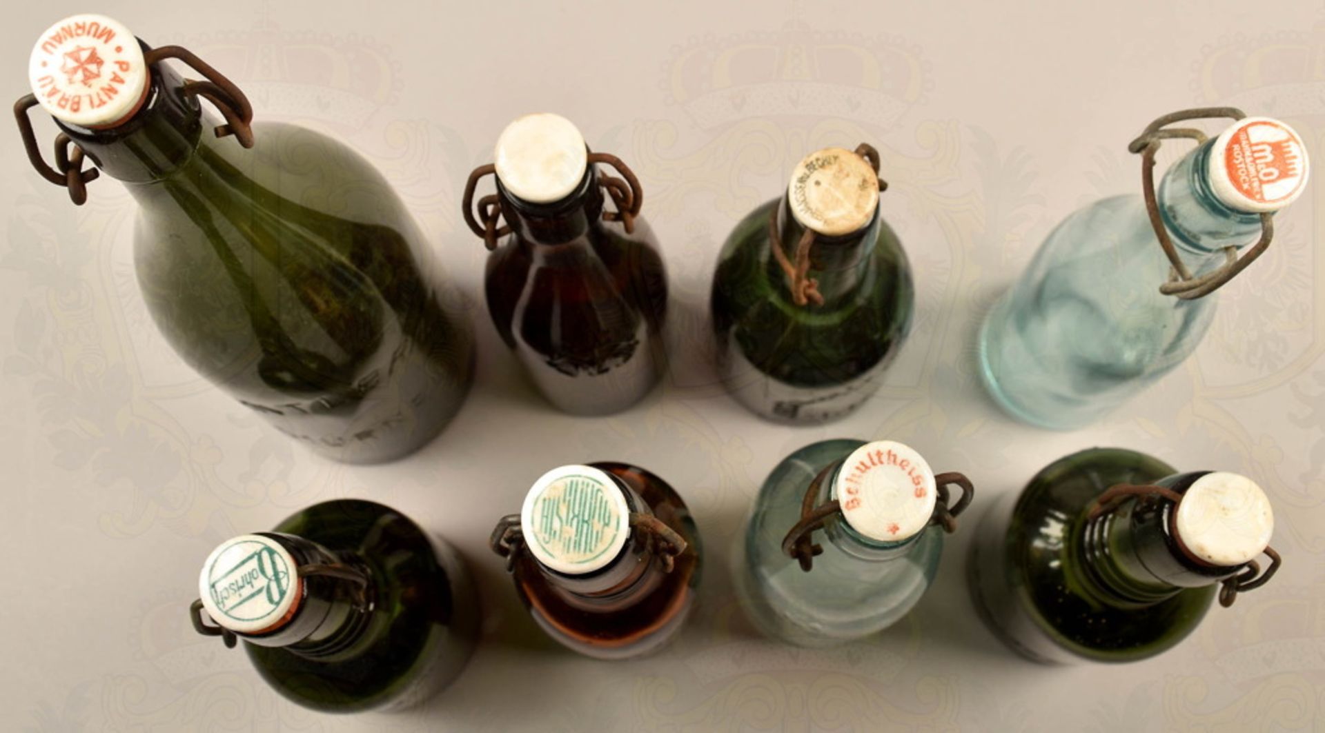 8 German glass bottles with porcelain caps 1920s-1950s - Image 2 of 2