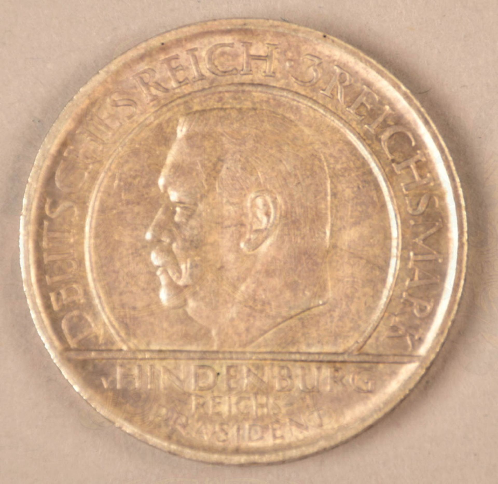 3 Reichsmark Treu der Verfassung 1919-1929, 500er Silber, Prägestätte E, flach relief. Portrait