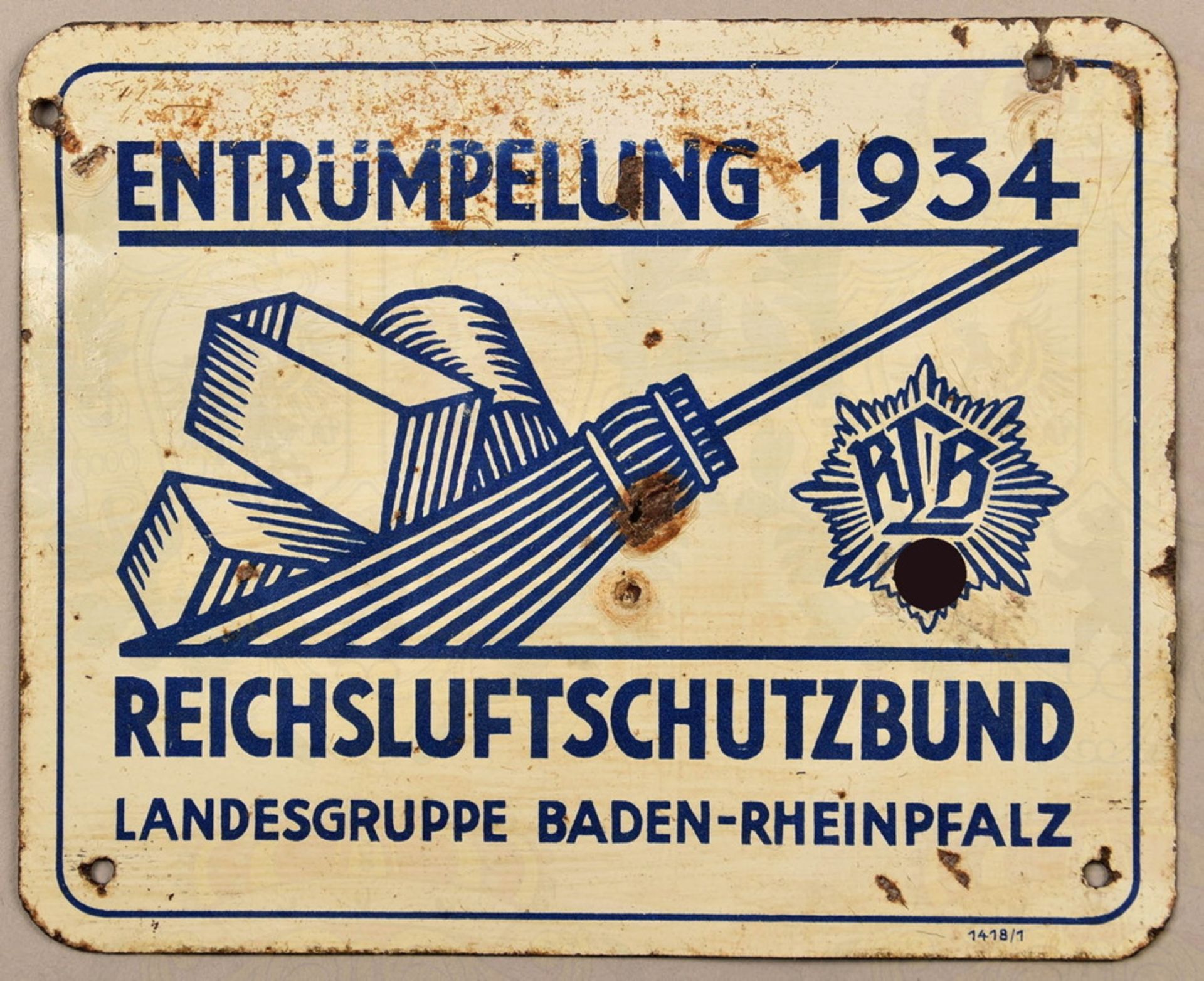 Luftschutz Blechschild Entrümpelung 1934