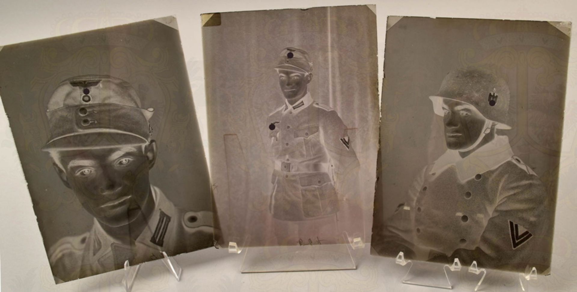3 glass negatives of a mountain troops PFC about 1941