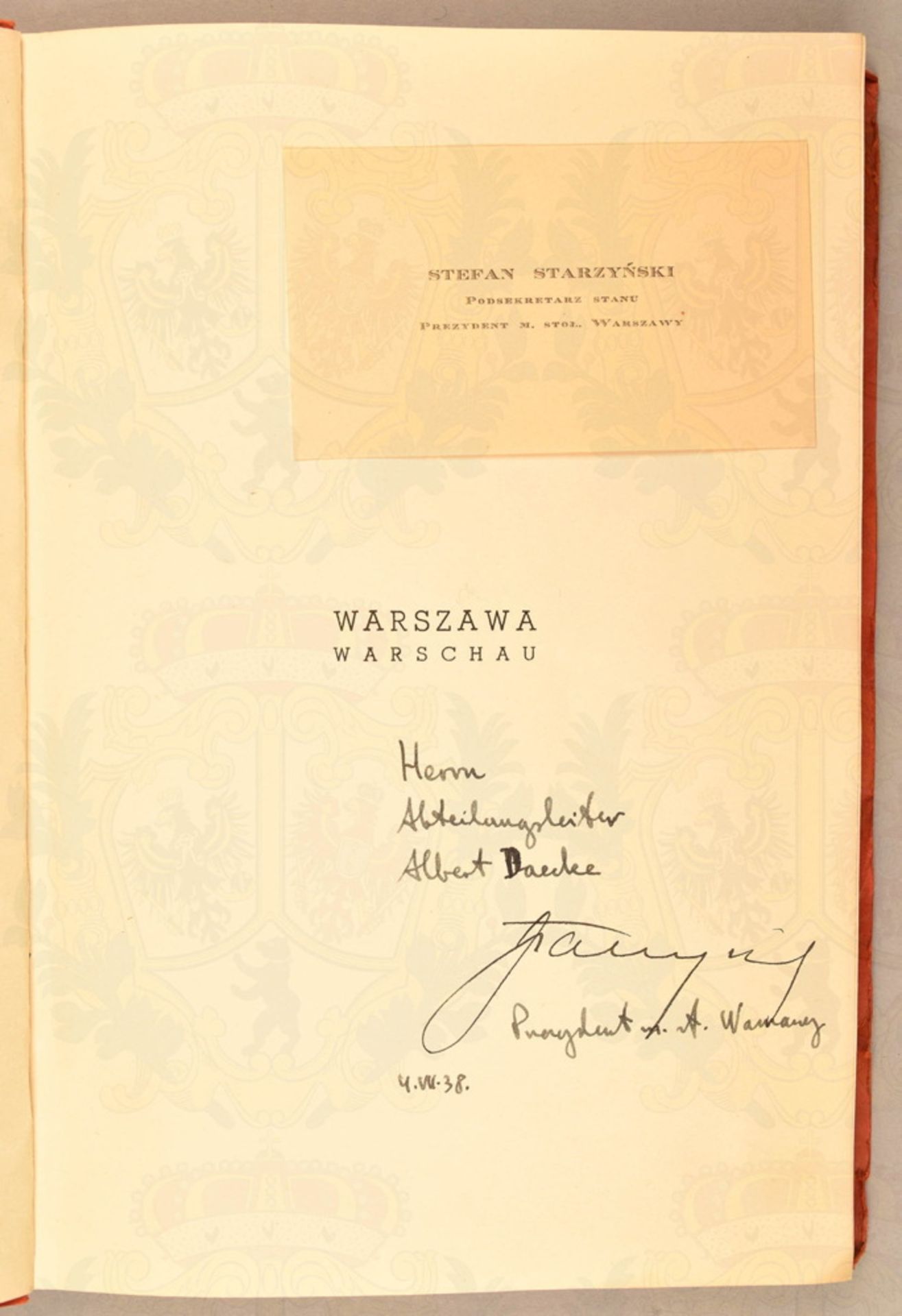 Signature of 1936 Warsaw Mayor Stefan Bronislaw Starzynski (1893-1939) - Image 2 of 2