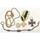 3 Prussian awards incl. Iron Cross 1914 and iron fob chain