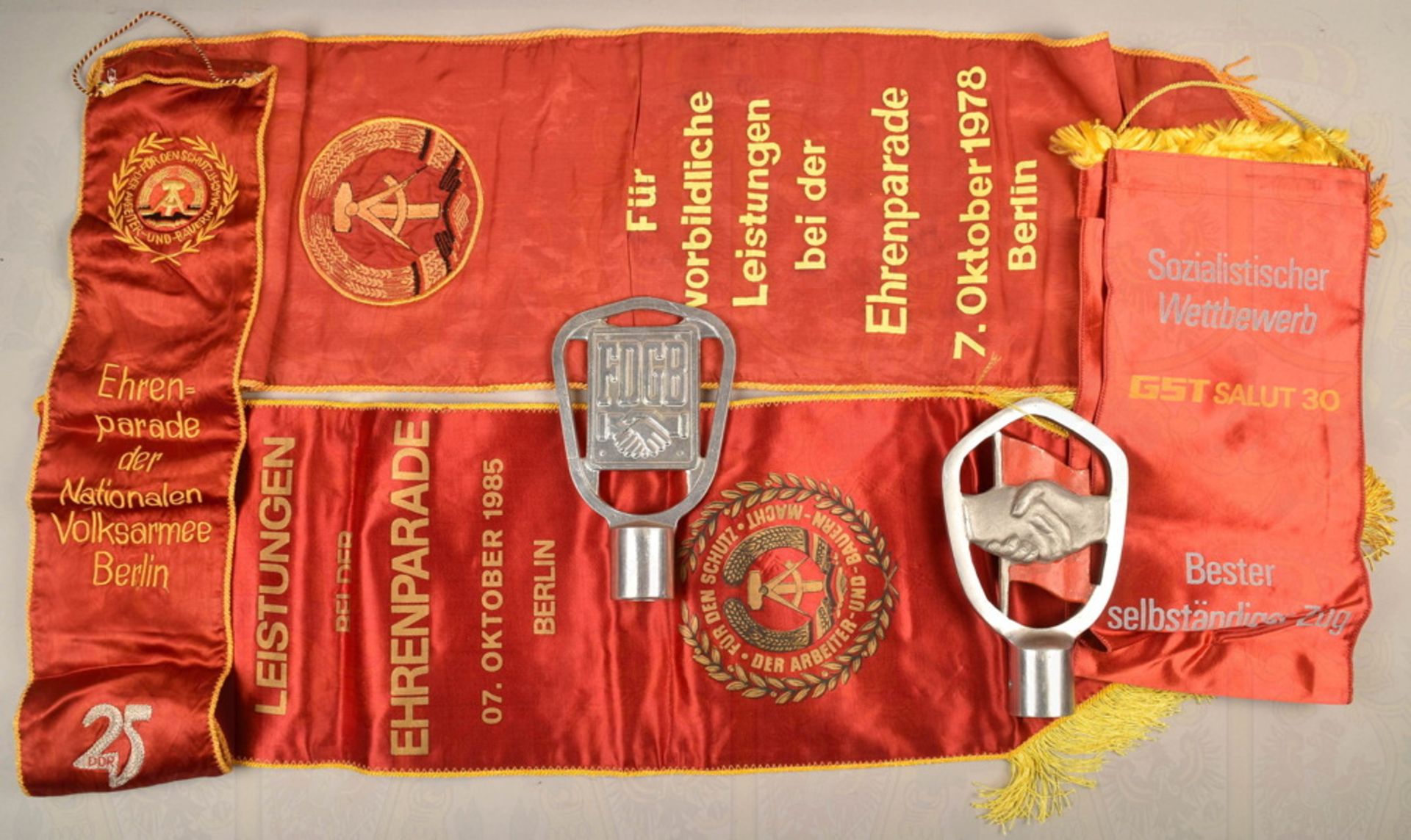 Grouping of GDR pennants and top of flagpole