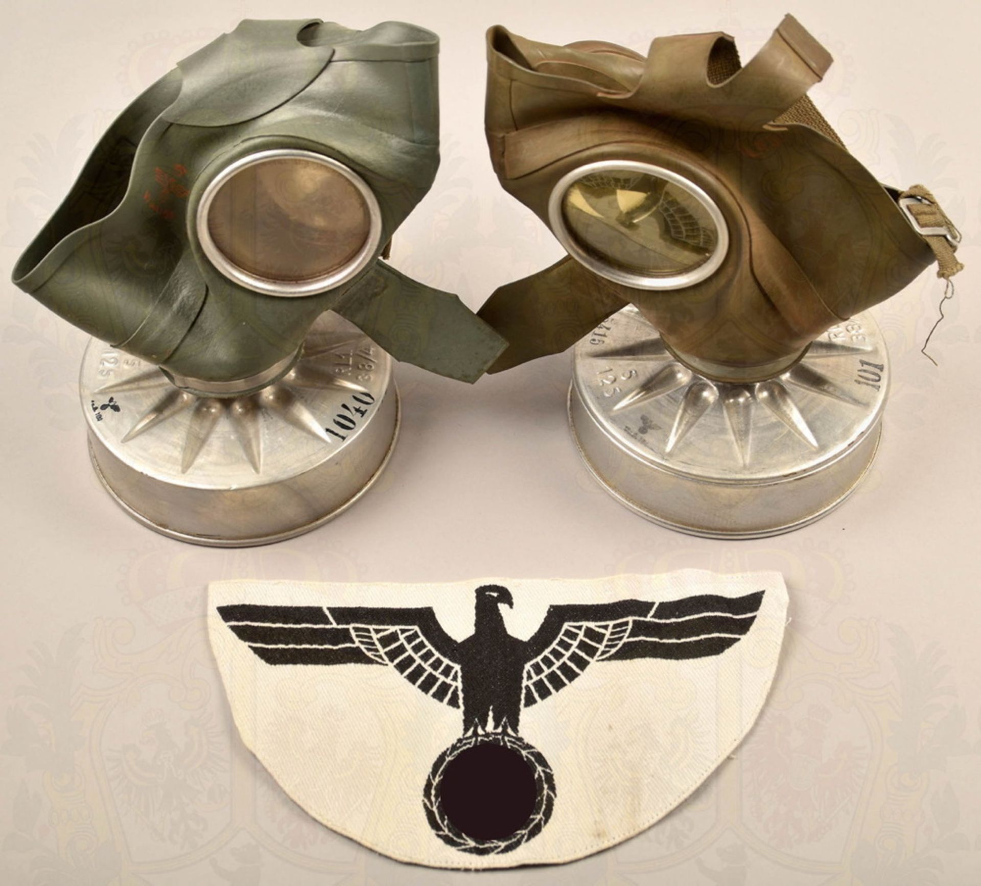 2 gas masks of 1940 and 1 Wehrmacht sports shirt eagle