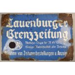 Enamel sign of the Lauenburg Border Newspapers/Pomerania