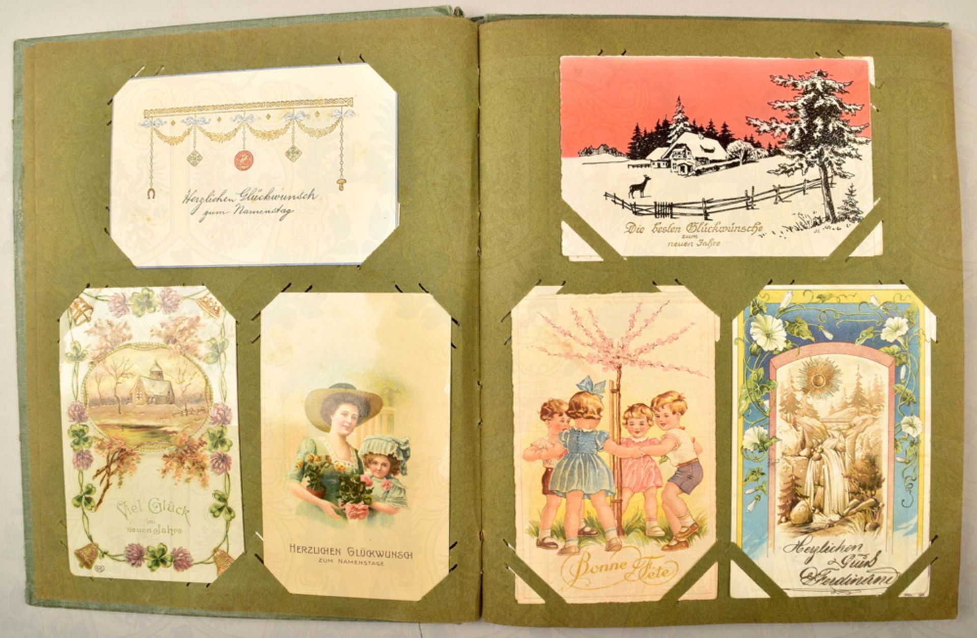 Postkartenalbum mit 95 Grußkarten 1901-1932