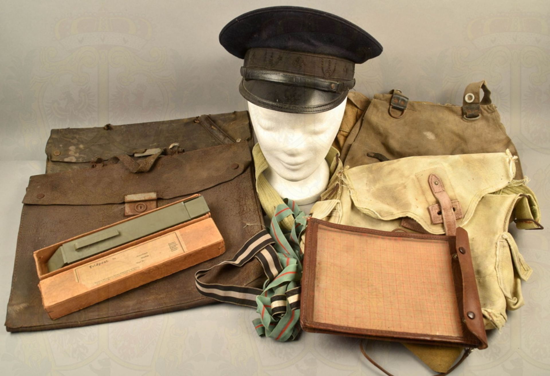 Collection of military equipment and uniform parts