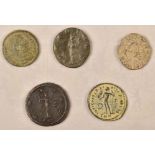 5 Roman coins/partly with identifiable Emperor portraits