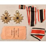 2 War Merit Crosses 2nd Class with swords and 1 award bag