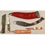 3 edged weapons incl. Nepalese Khukhri