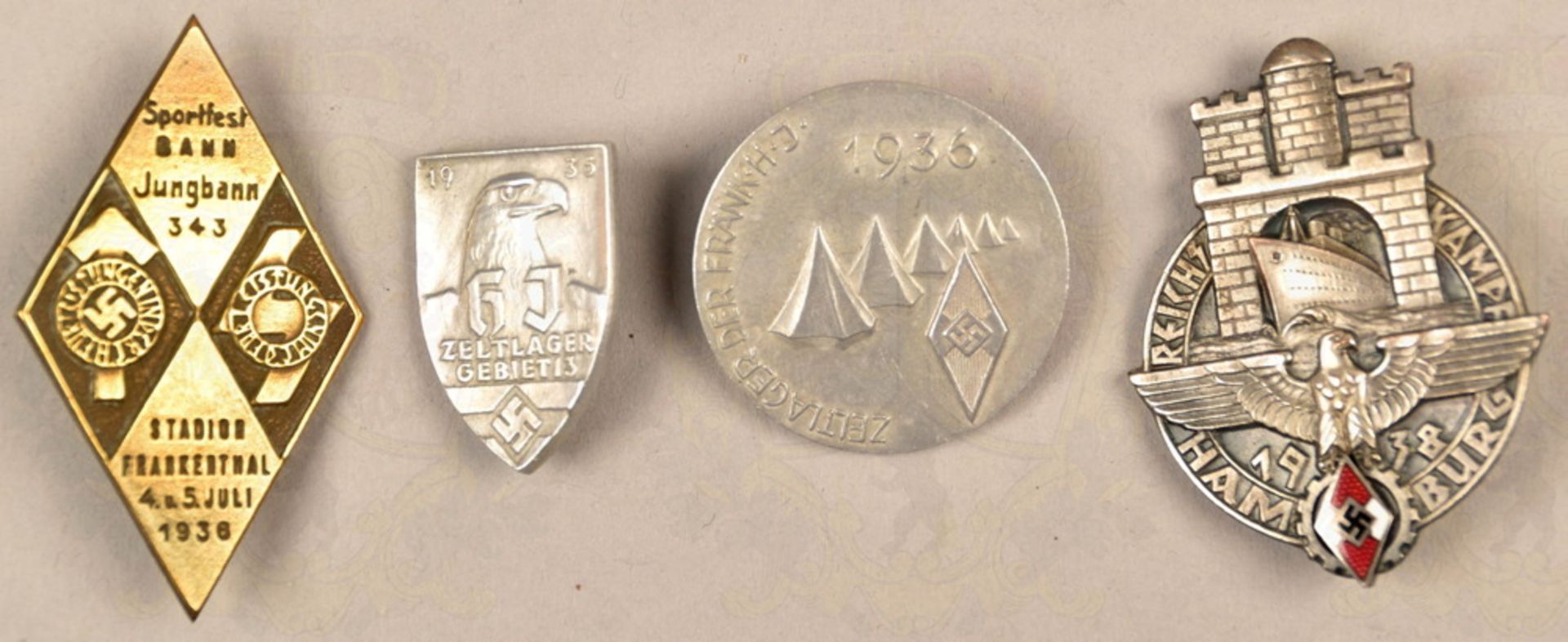 4 Hitler Youth meeting badges/tinnies 1935-1938 - Image 2 of 3