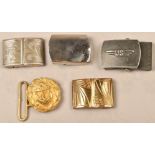 4 civilian belt buckles and 1 dagger buckle