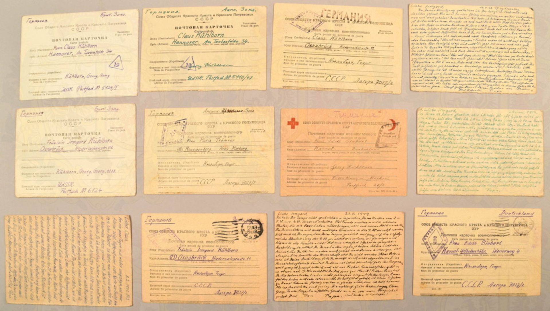 44 POW postcards of German consul general Georg Kühlborn 1947-1953