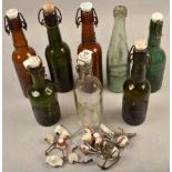 8 German glass bottles with porcelain caps 1920s-1950s