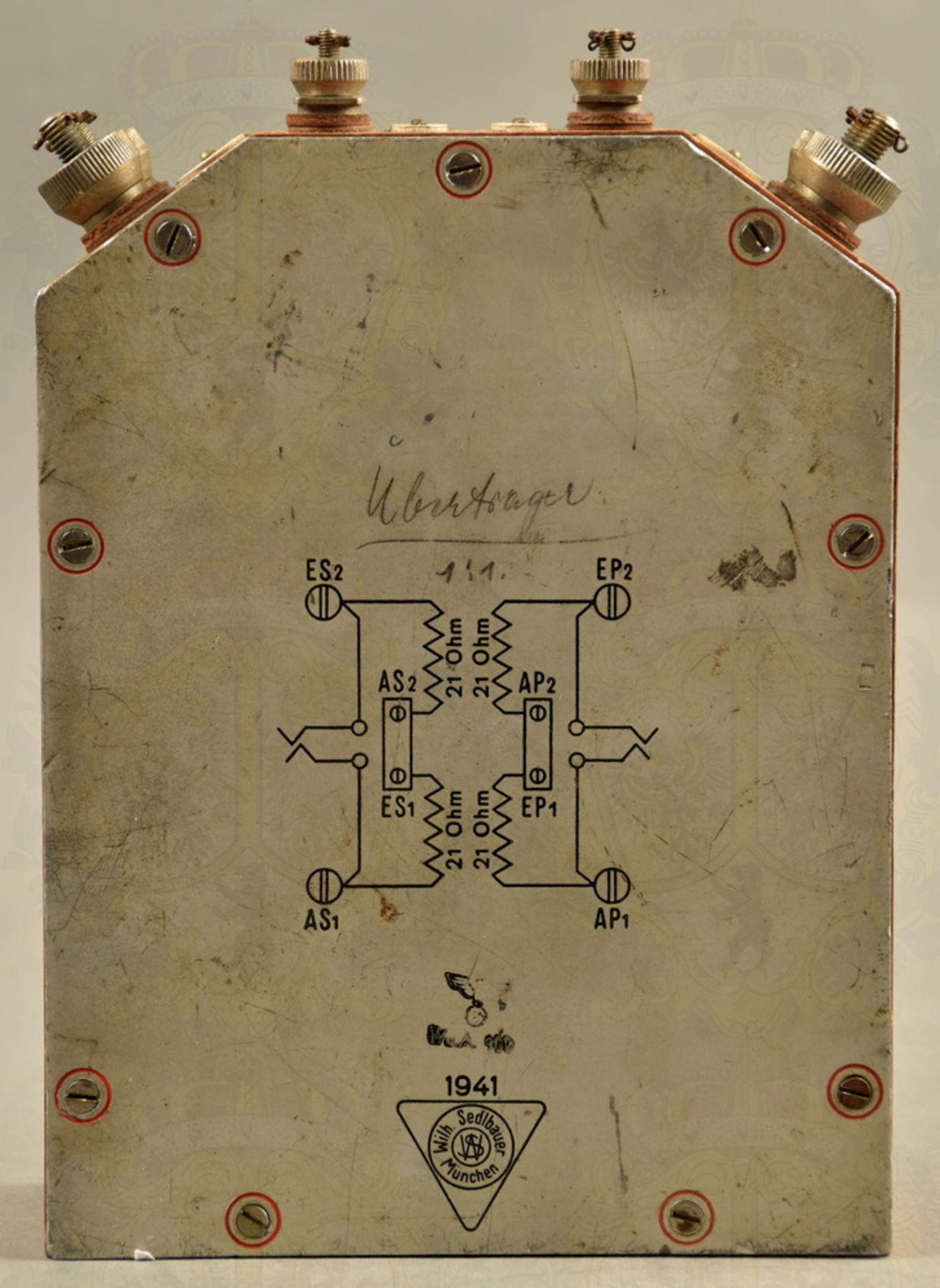 Überträger für Feldtelephon Wehrmacht, Herst. „Wilhelm Sedlbauer München 1941“ m. Abnahme „WaA 900“, - Image 3 of 4