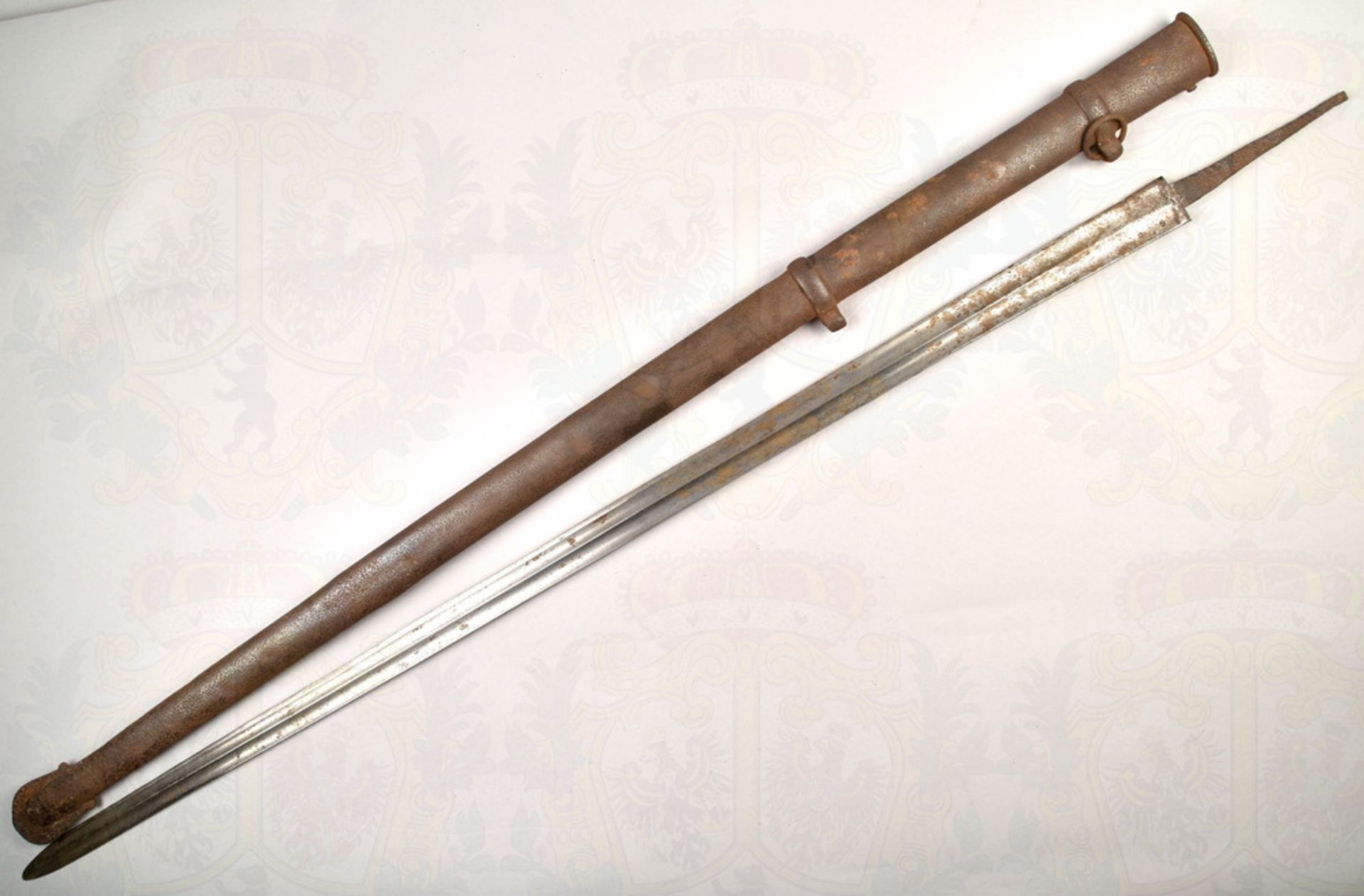 Blade of French backsword with scabbard