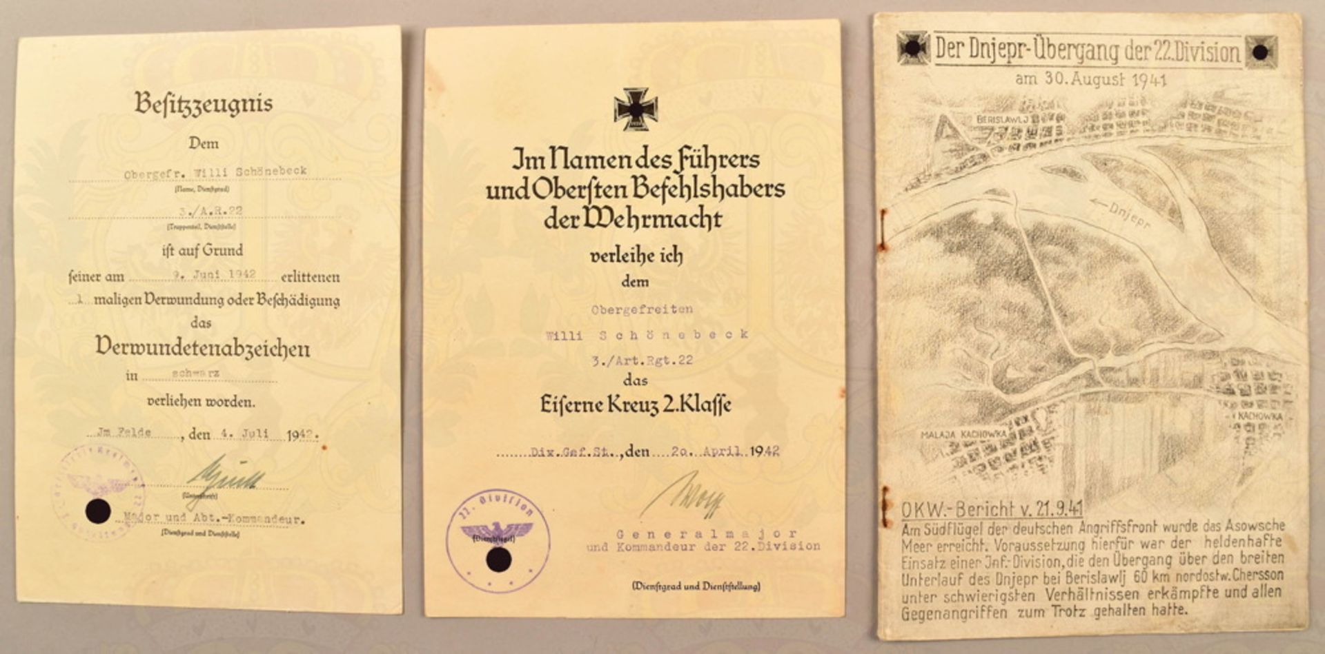 Grouping of award documents of a German artillery PFC