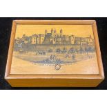 A 19th century Mauchline ware rectangular cotton box, transfer printed with a named view, The